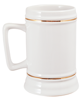 22 oz. Beer Stein - White - Rectangle Handle with Gold Trim